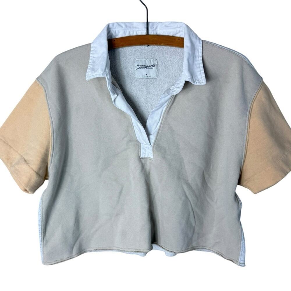 Abercrombie Women’s Sz Medium Cropped Polo Shirt Short Sleeve Soft AF